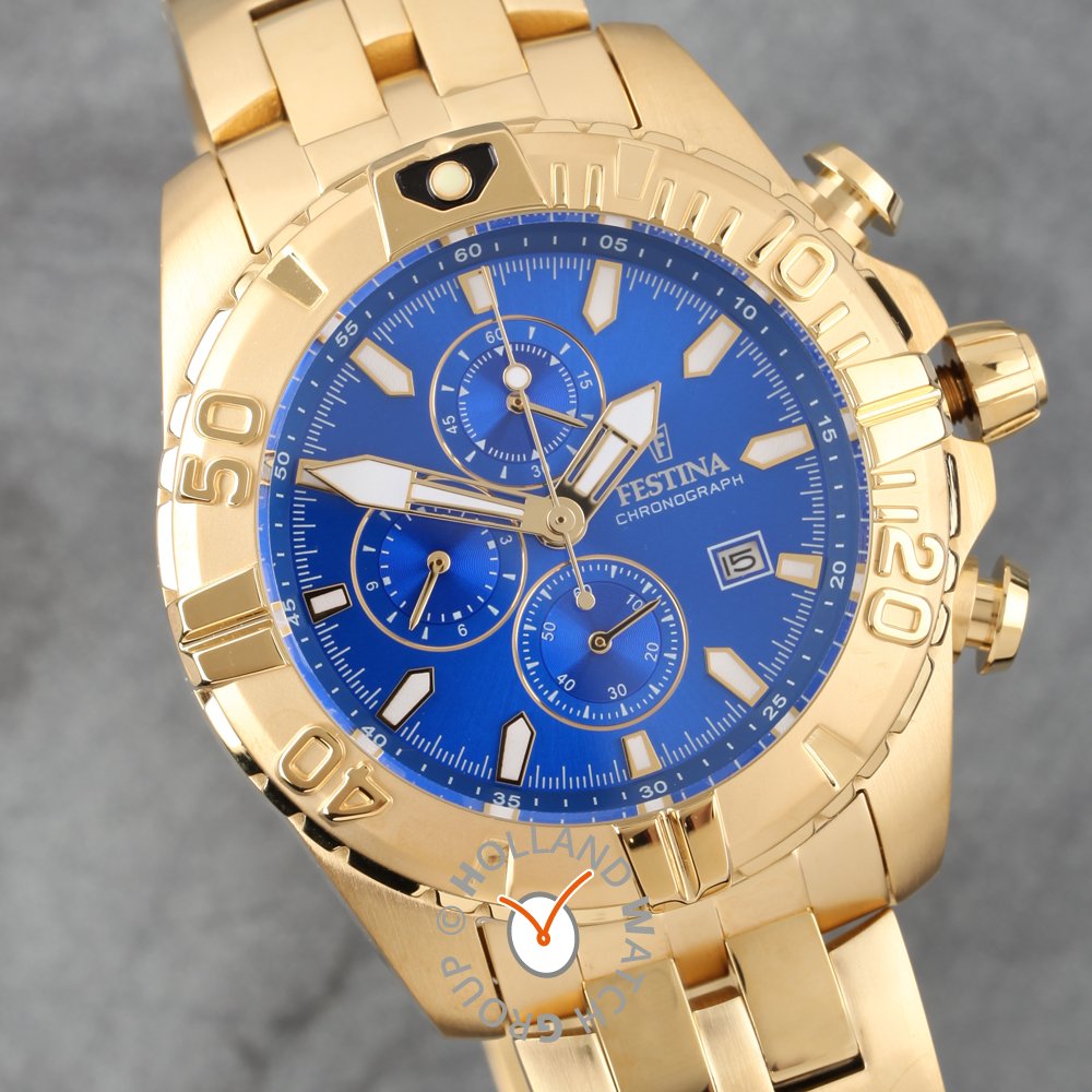 reloj festina azul y dorado