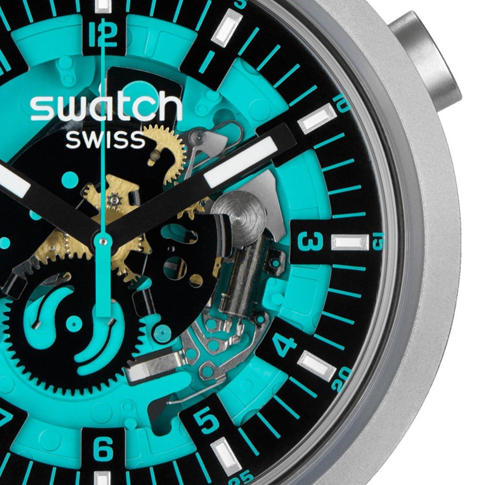 Swatch Reloj analógico de cuarzo para mujer con correa de silicona GE713,  Turquesa, Pulsera