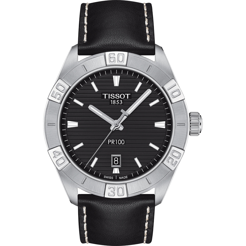 Reloj Tissot hombre Pr100 con esfera blanca y correa marrón